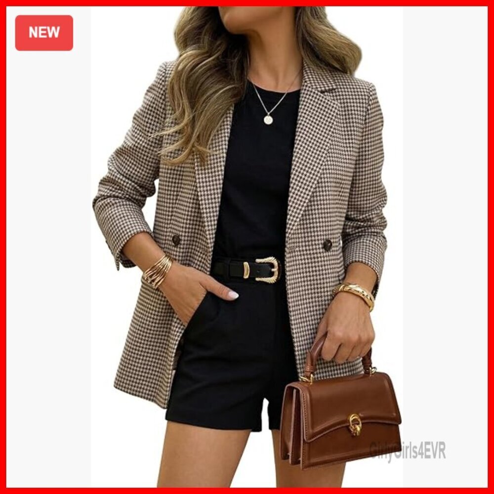 Oversized Boyfriend Blazer Fully Lined Tweed Jacket Work Office